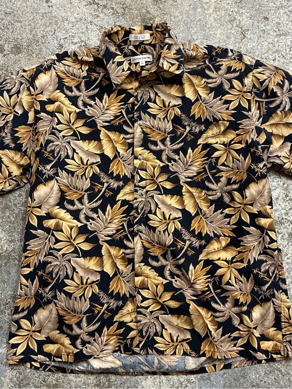 Pierre Cardin Black with Gold & Tan Leaf Print Short-Sleeve Shirt